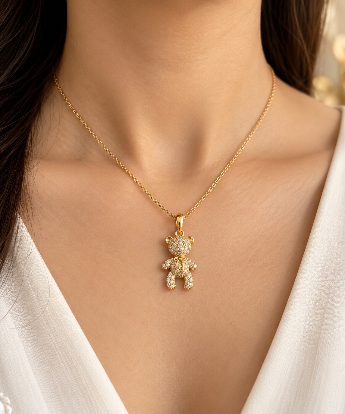 14K Yellow Gold Diamond Teddy Bear Charm 038 CTW
