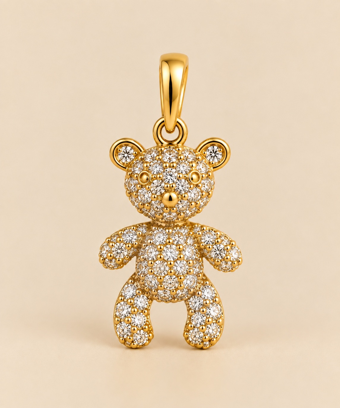 14K Yellow Gold Diamond Teddy Bear Charm 038 CTW