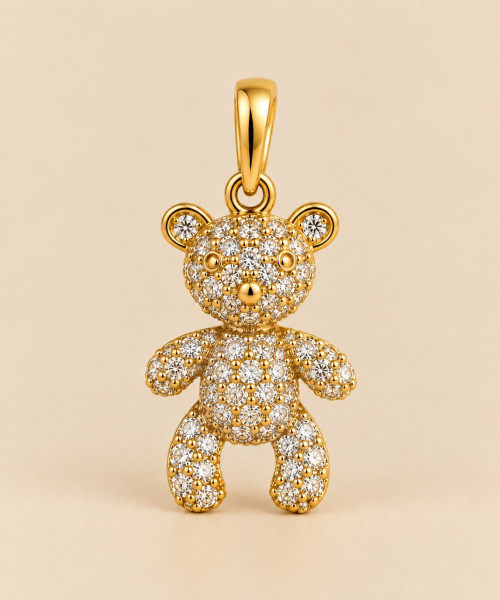 Image of 14K Yellow Gold Diamond Teddy Bear Charm – 0.38 CTW