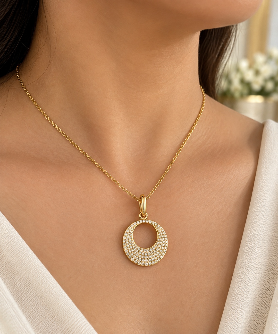 14K Yellow Gold Diamond Pav Circle Charm 025 CTW