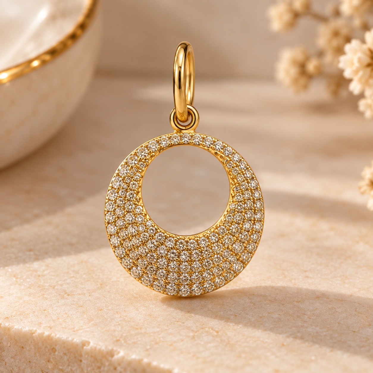 14K Yellow Gold Diamond Pav Circle Charm 025 CTW