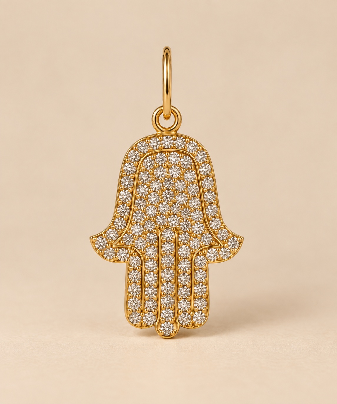 14K Yellow Gold Diamond Hamsa Hand Charm Pendant  045 CTW