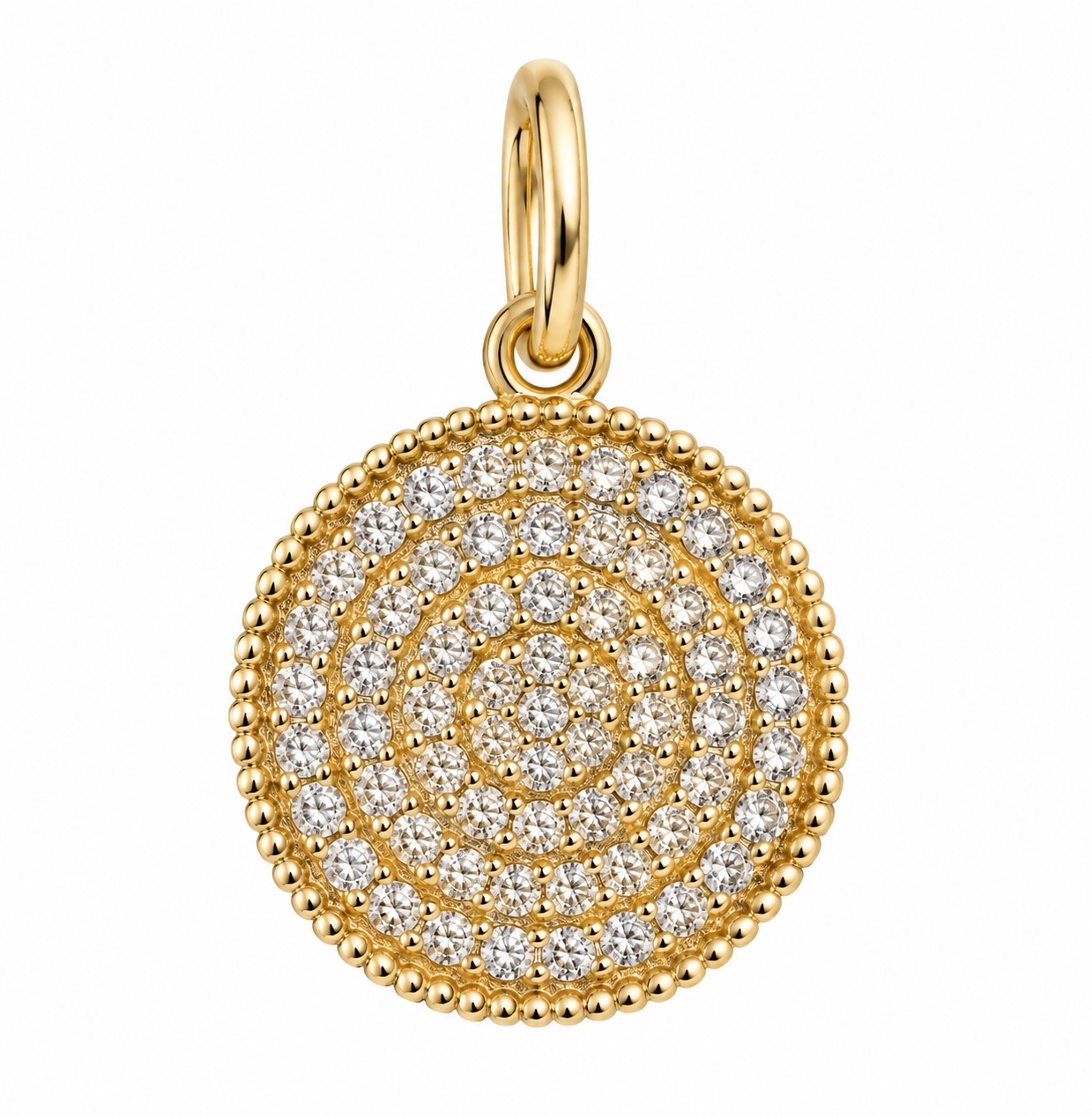 14K Yellow Gold Diamond Pav Round Charm Pendant  031 CTW