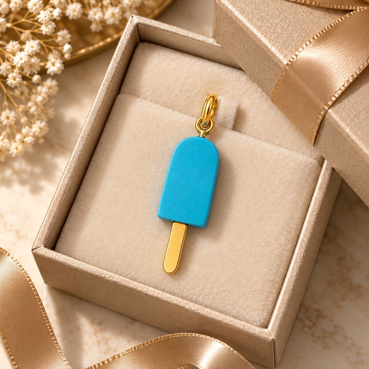 14K Gold Turquoise Popsicle Charm 3355 CT Turquoise Pendant