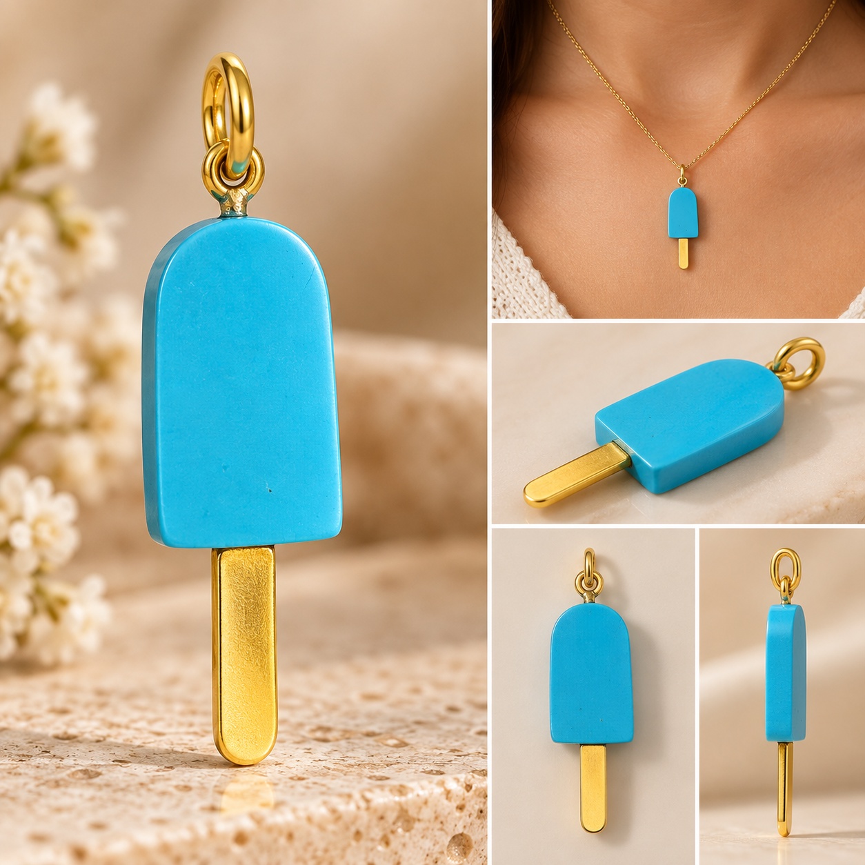 14K Gold Turquoise Popsicle Charm  3355 CT Turquoise Pendant