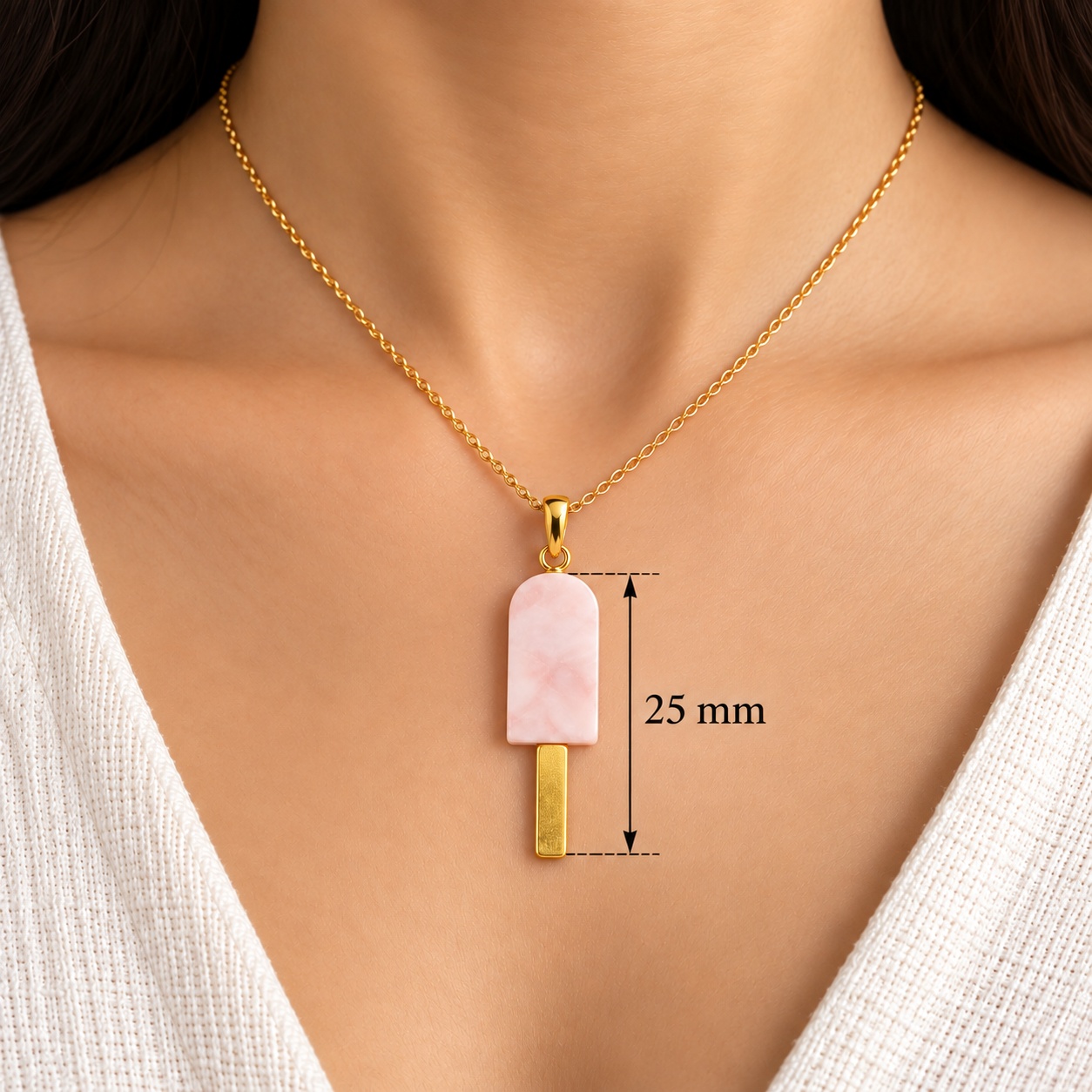 Pink Opal Popsicle Charm Pendant  14K Gold  25mm