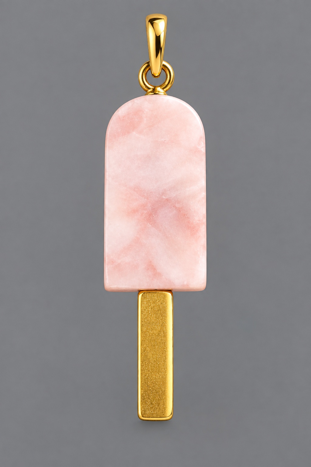 Pink Opal Popsicle Charm Pendant 14K Gold 25mm