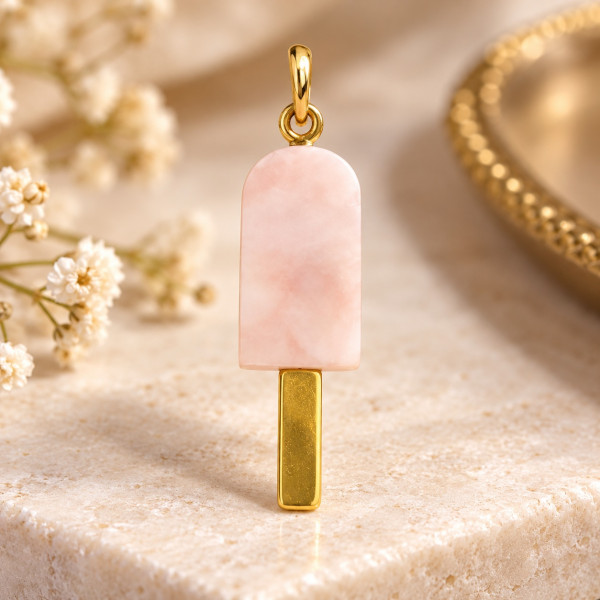 Image of Pink Opal Popsicle Charm Pendant – 14K Gold | 25mm