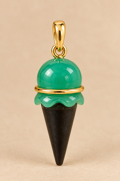 Image of 14K Gold Chrysoprase &amp; Boulder Opal Ice Cream Cone Charm – 9.335 Cts