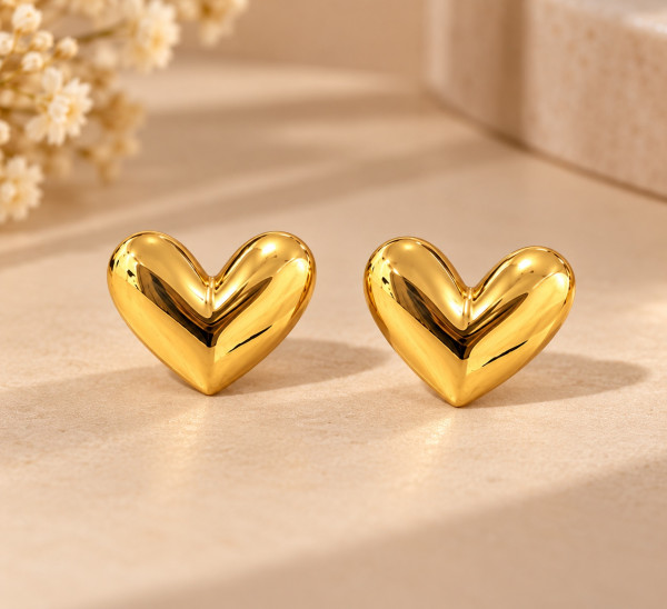 Image of 14K Yellow Gold Puffy Heart Stud Earrings – Polished Heart Earrings