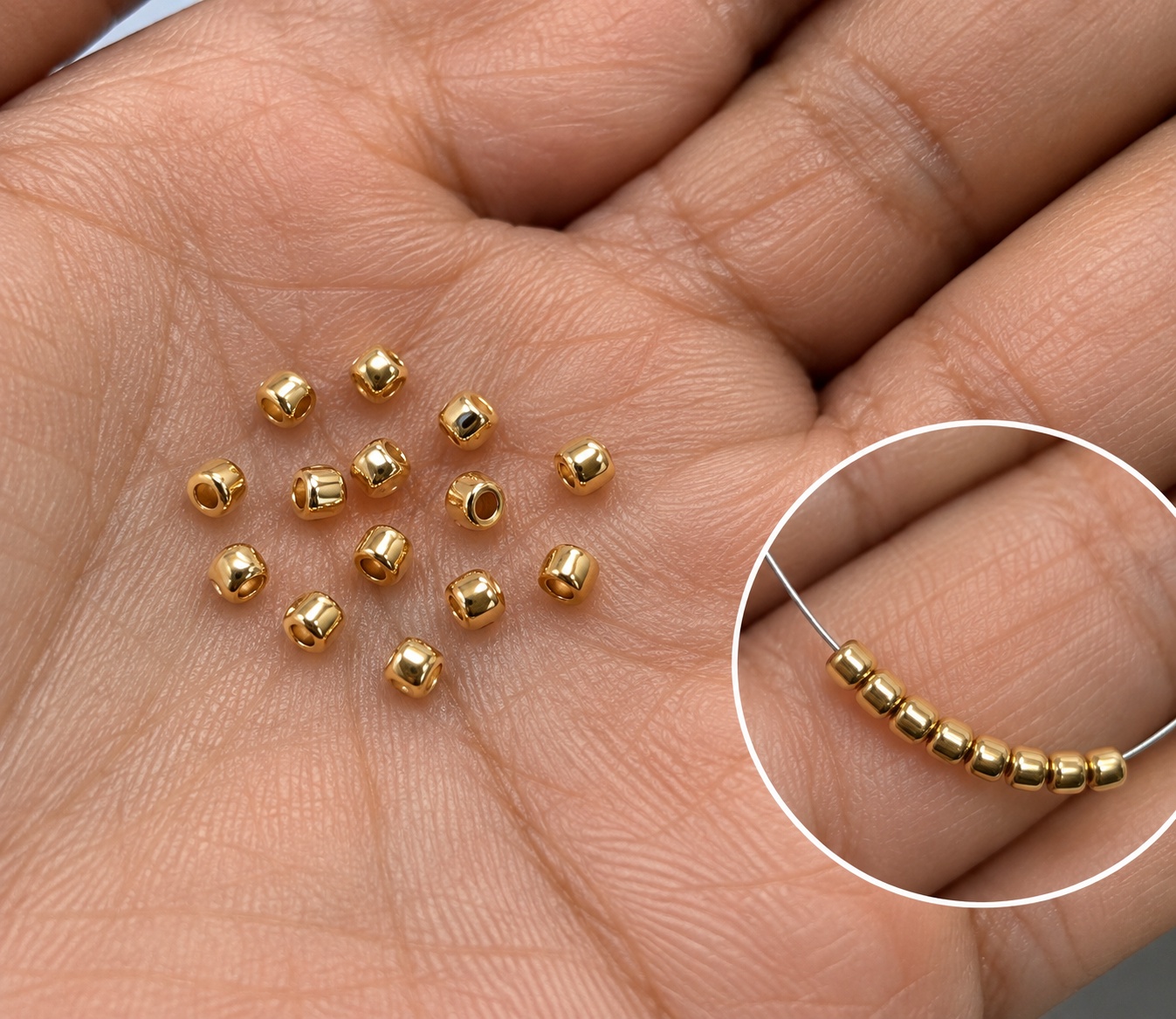 14K Solid Gold Spacer Beads Findings 180 mm Set of 14 Pieces