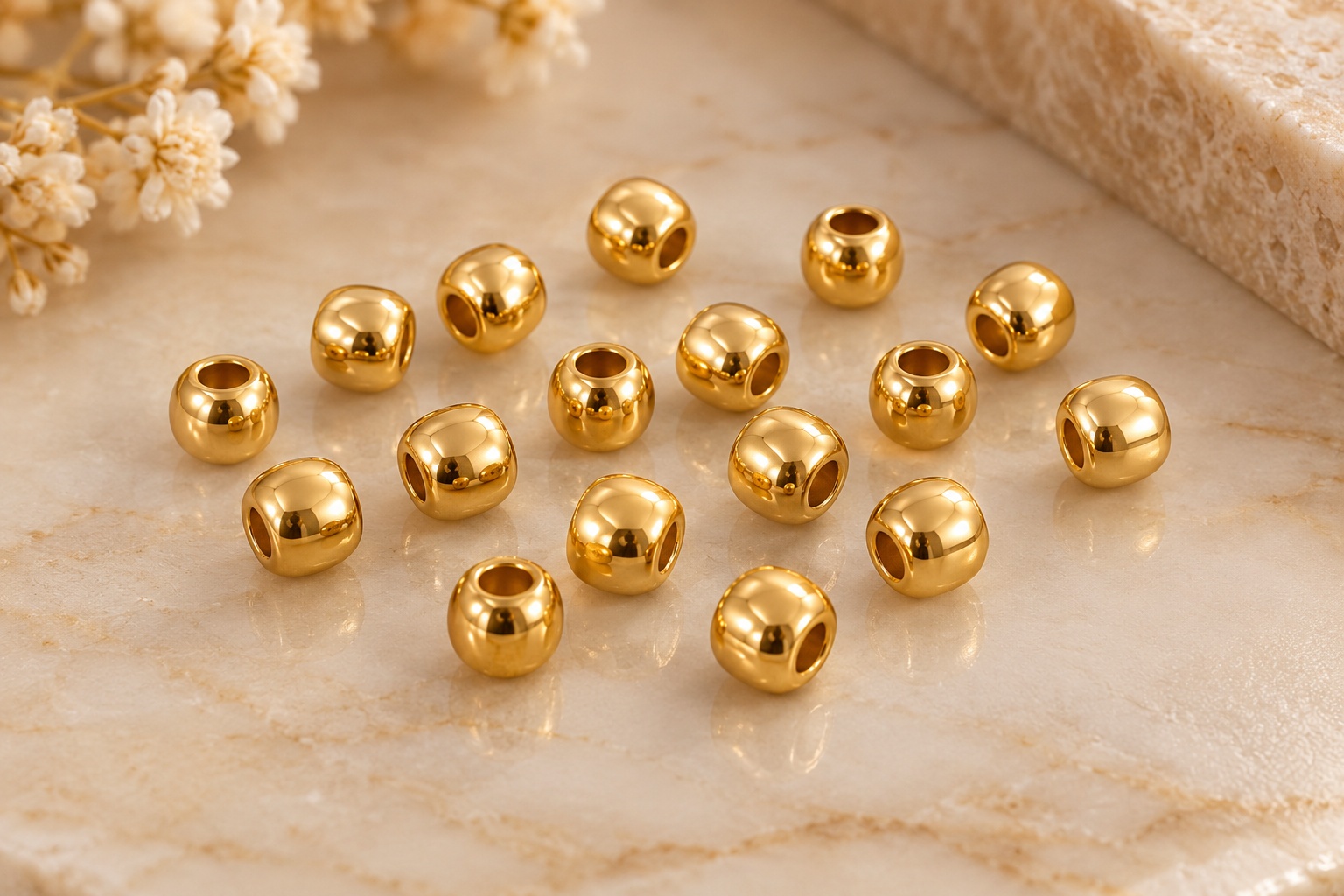 14K Solid Yellow Gold Bead Finding  380mm Jewelry Making Bead with 1mm Hole