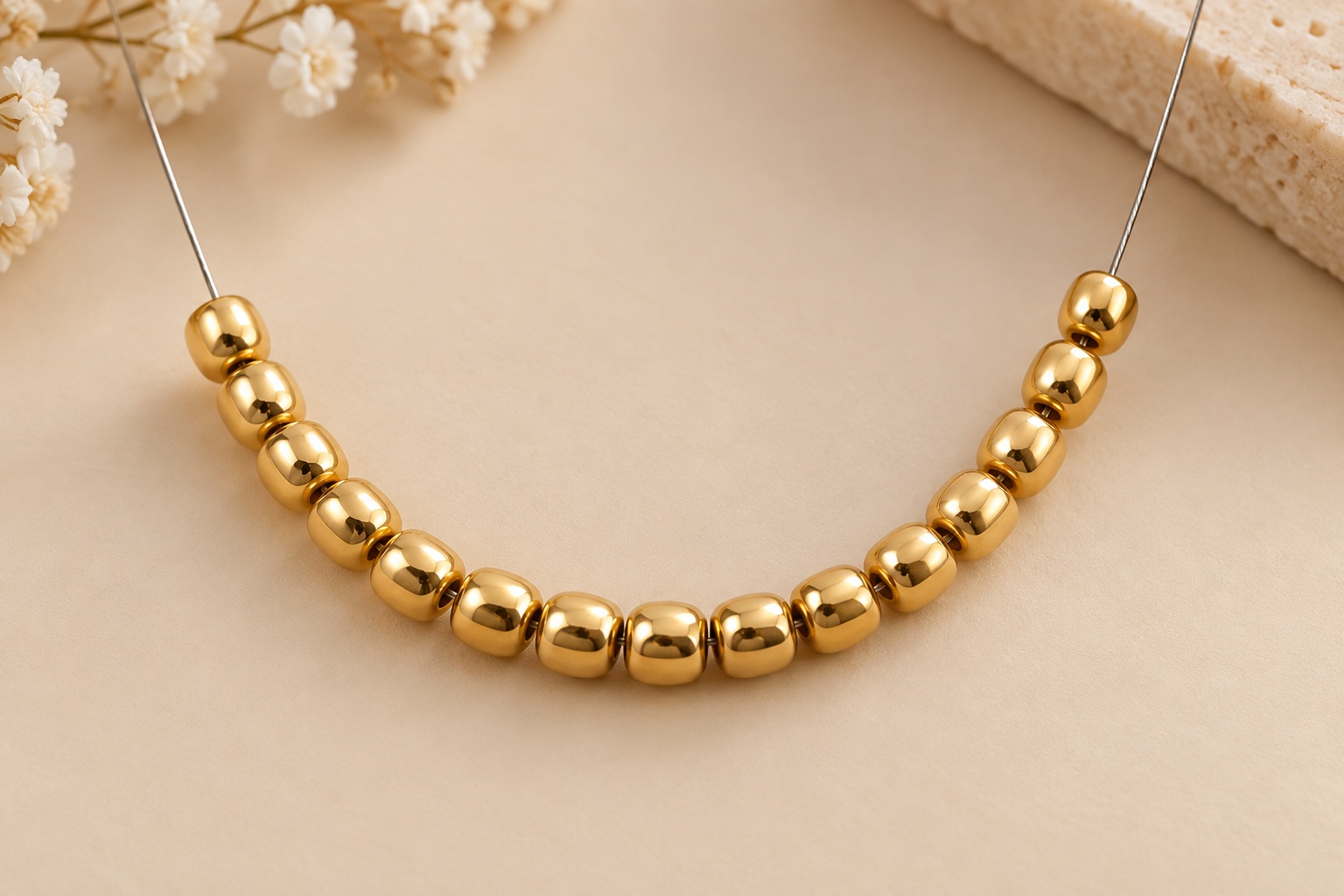 14K Solid Yellow Gold Bead Finding 380mm Jewelry Making Bead with 1mm Hole