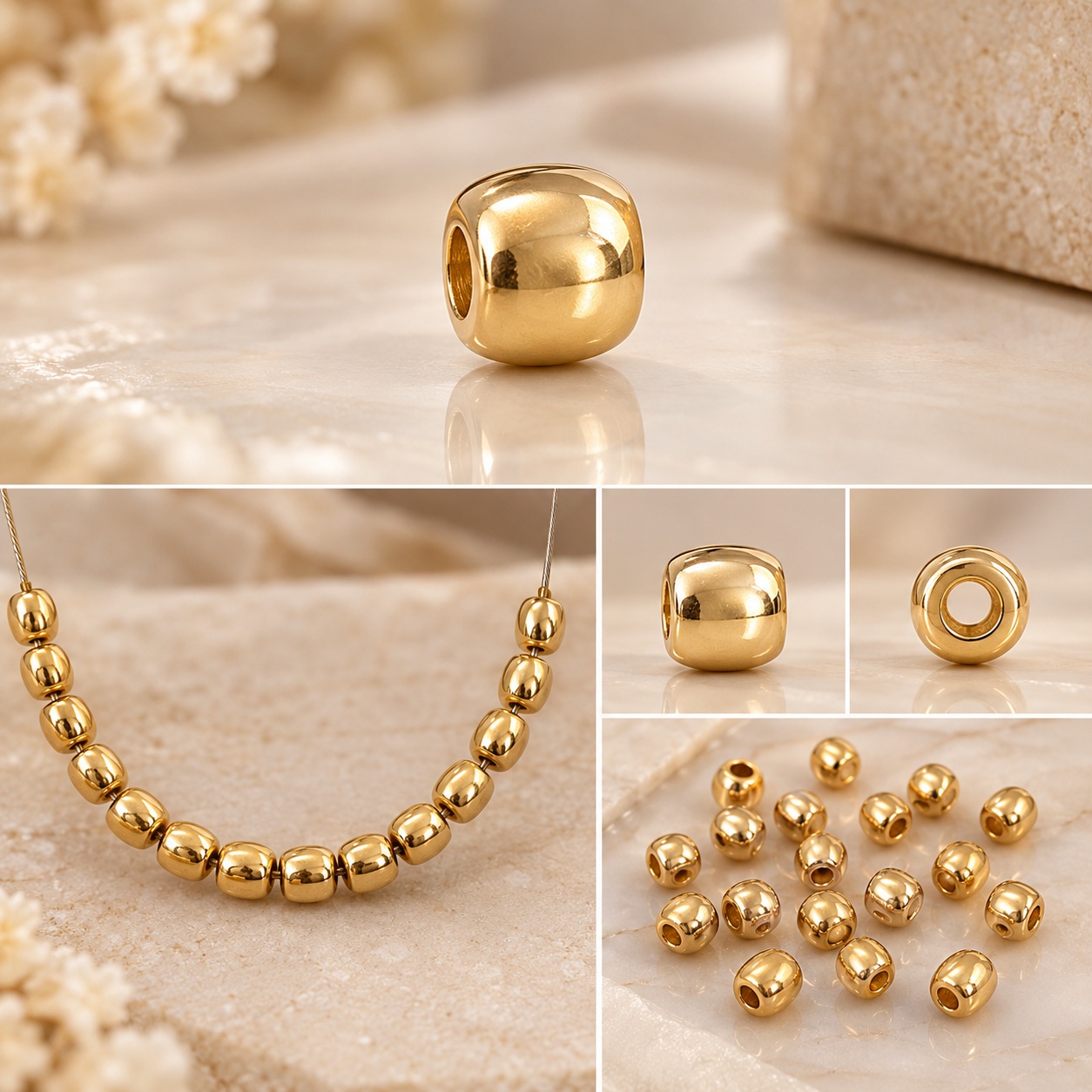 14K Solid Yellow Gold Bead Finding 380mm Jewelry Making Bead with 1mm Hole