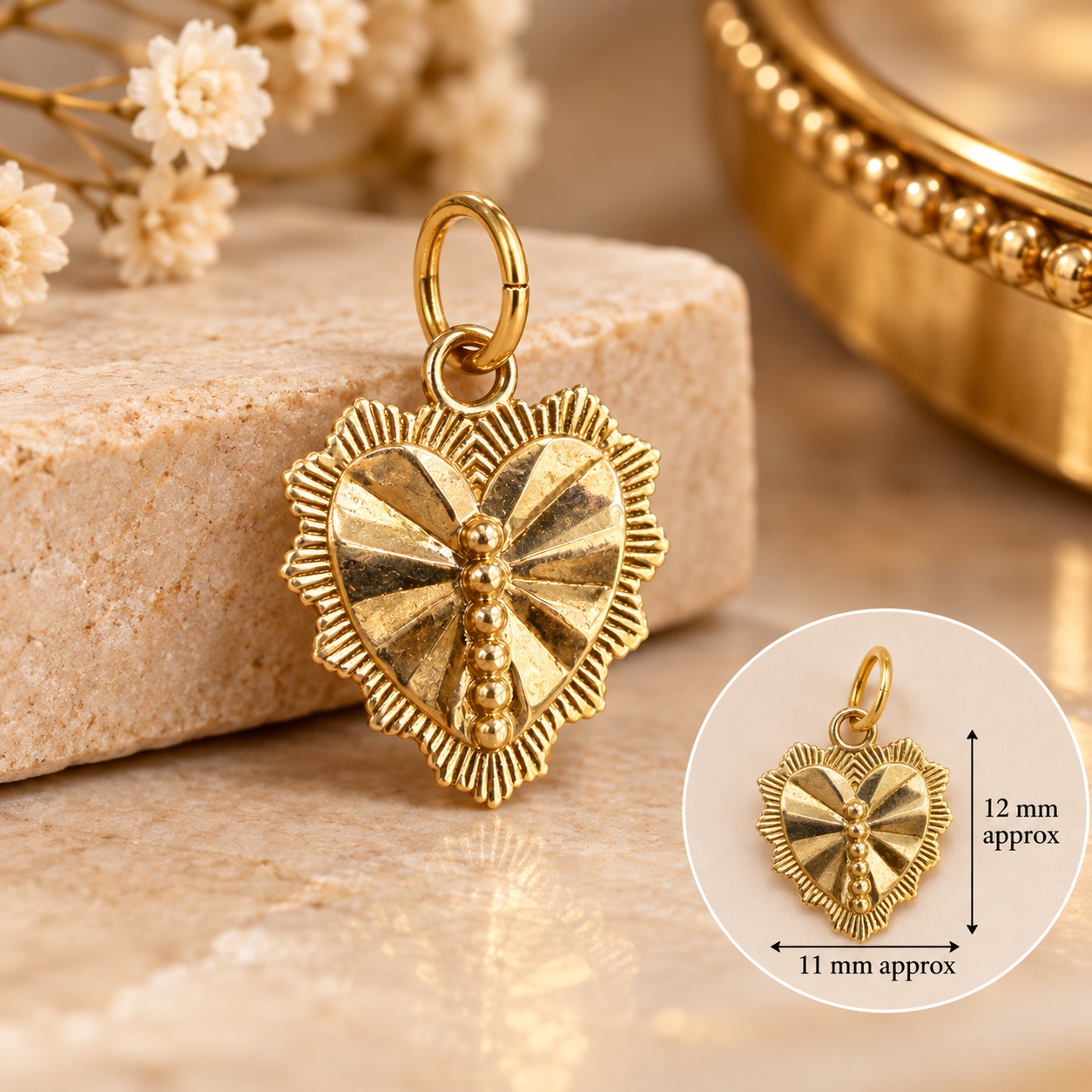 14K Yellow Gold Heart Charm