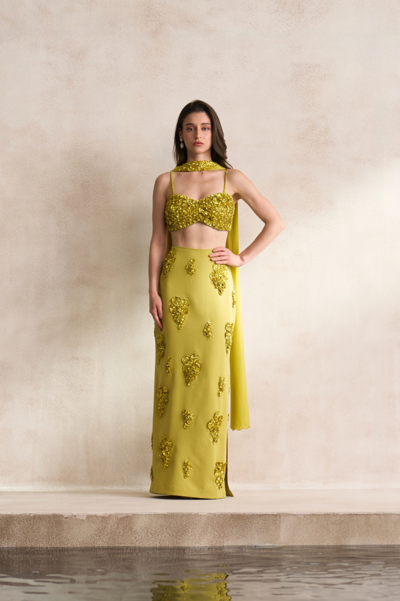 LEILA 03 YELLOW FULLY SEQUINED BUSTIER WITH SKIRT AND DUPATTA