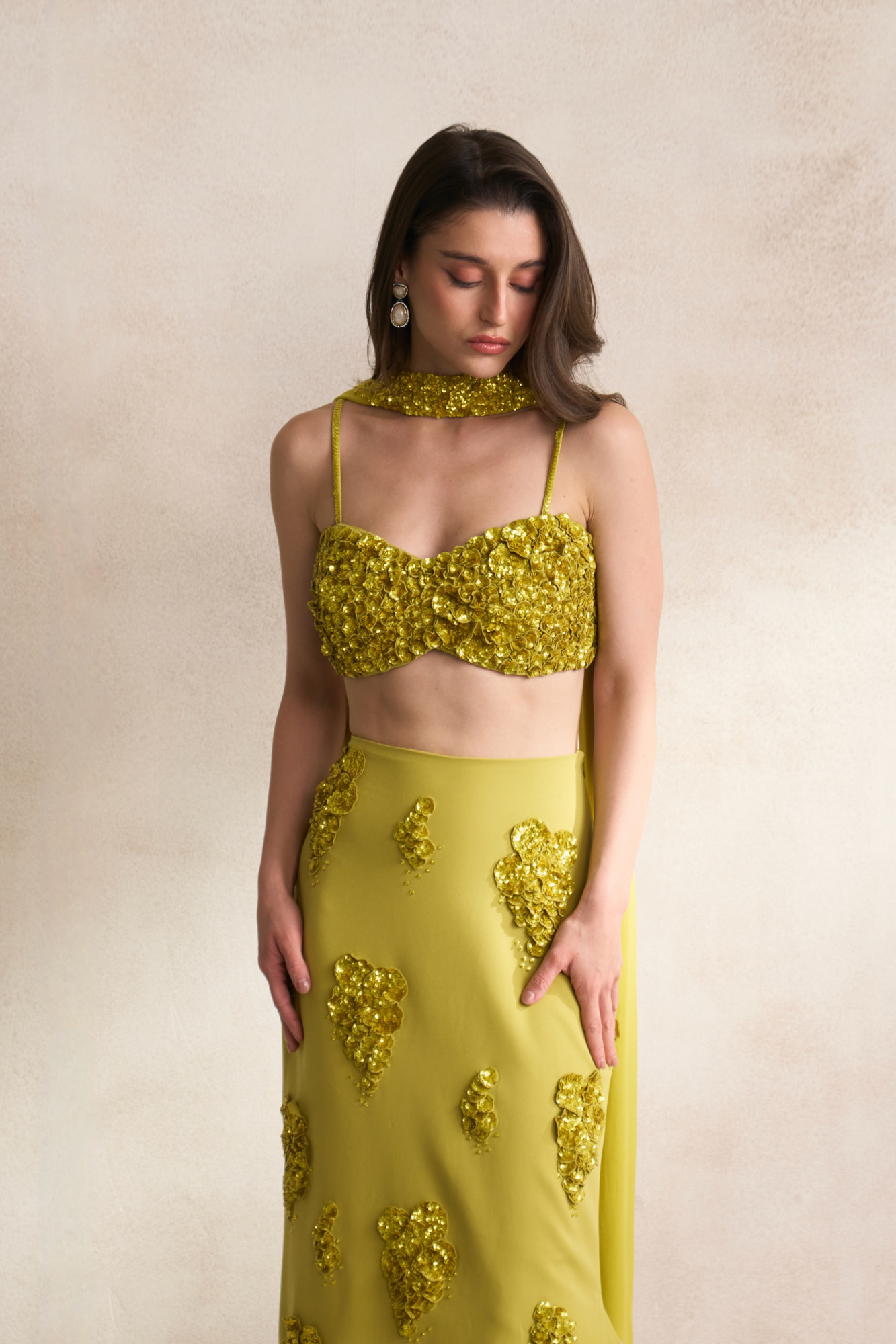 LEILA 03 YELLOW FULLY SEQUINED BUSTIER WITH SKIRT AND DUPATTA
