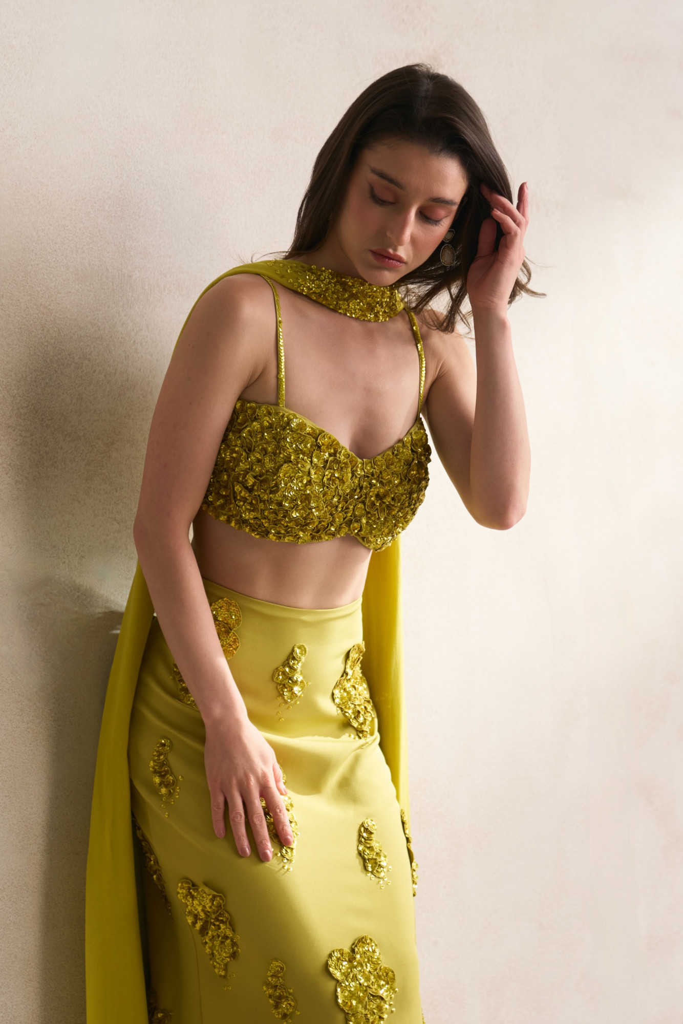 LEILA 03 YELLOW FULLY SEQUINED BUSTIER WITH SKIRT AND DUPATTA