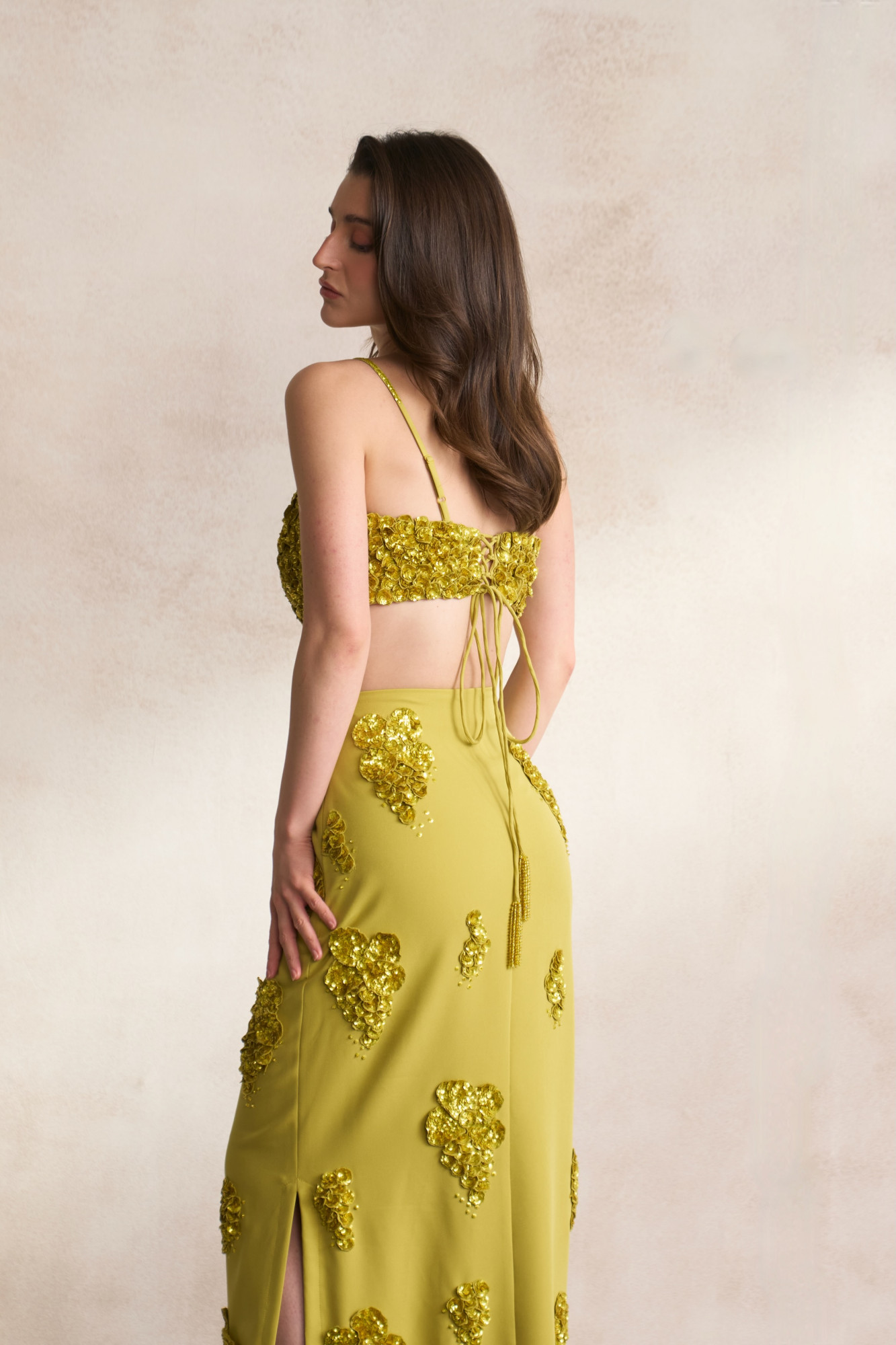LEILA 03 YELLOW FULLY SEQUINED BUSTIER WITH SKIRT AND DUPATTA