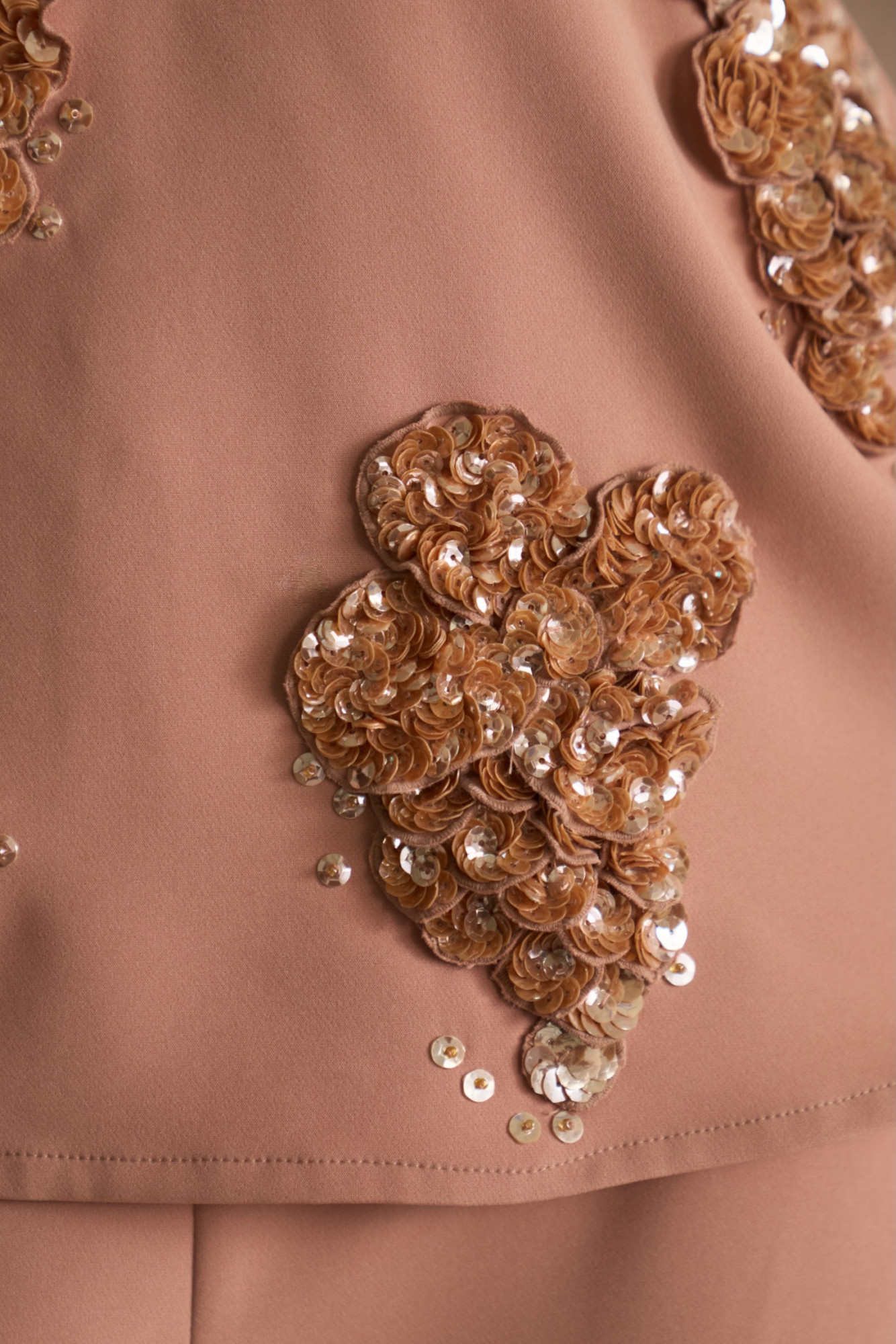 LEILA 03 PEACH COLOUR CORSET WITH SEQUIN 3D FLOWER EMBROIDERY AND FLARED PANTS