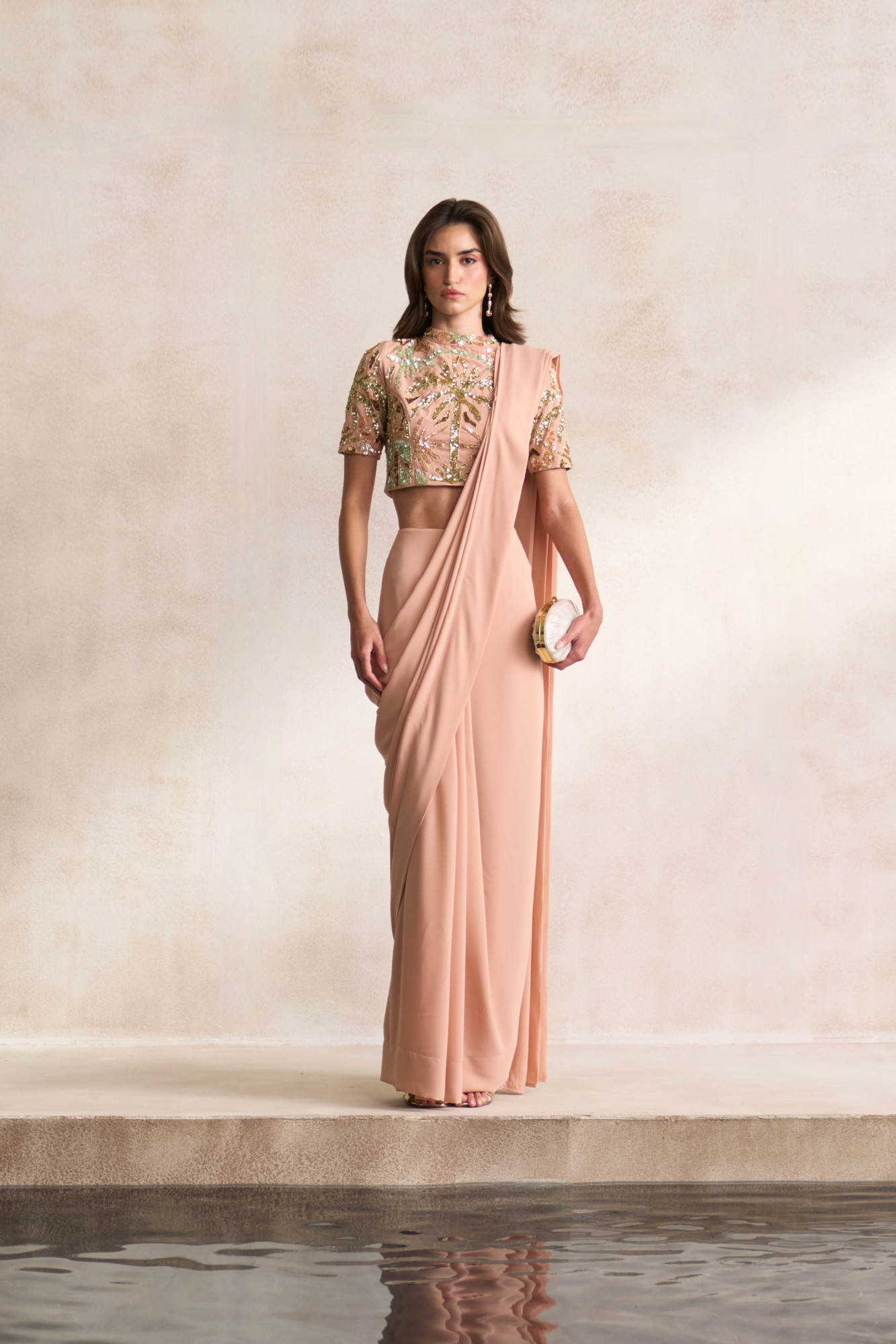 LEILA 03 PEACH COLOUR FULLY EMBELLISHED BLOUSE WITH GEORGETTE ZIP SARI