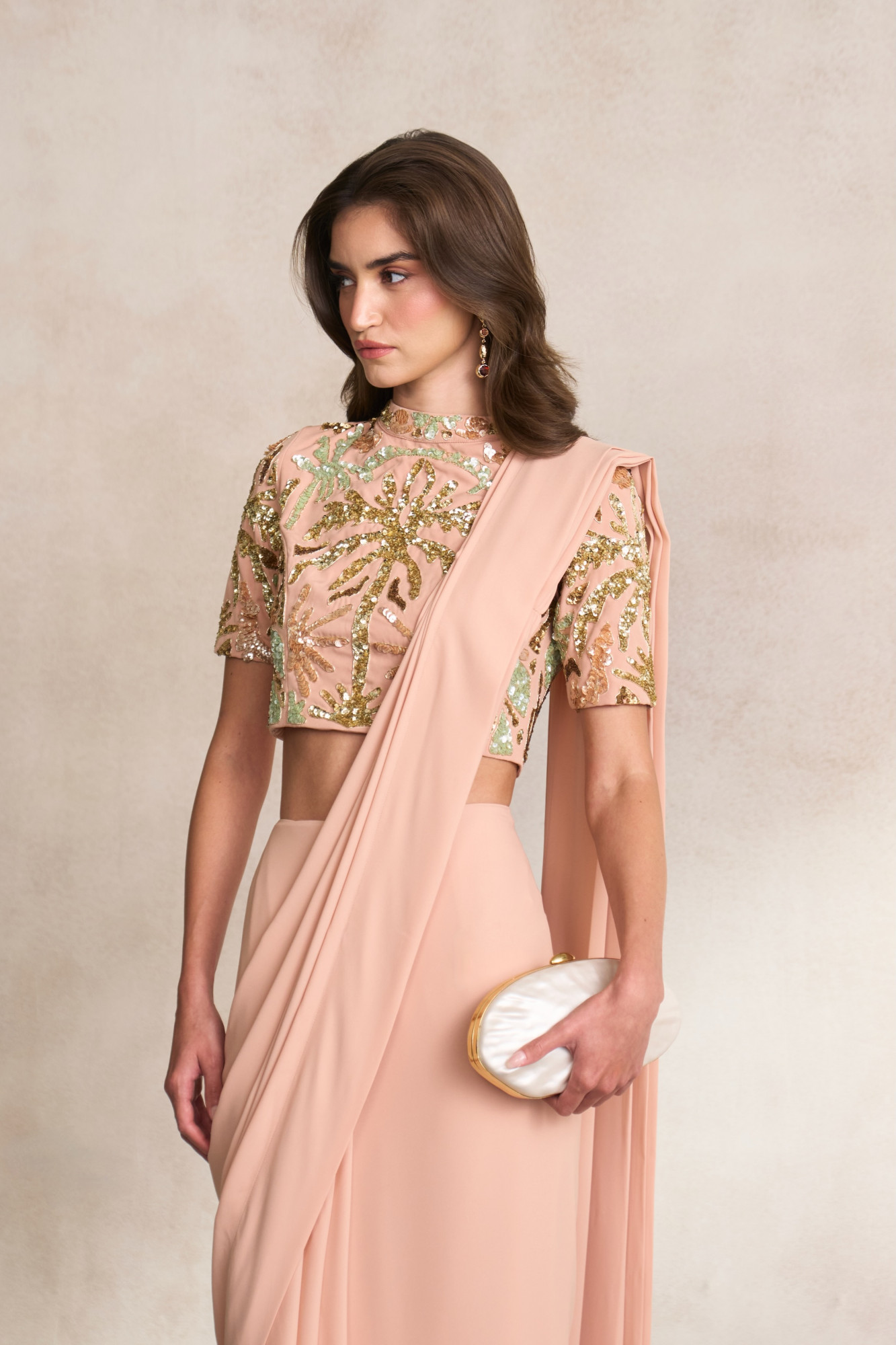 LEILA 03 PEACH COLOUR FULLY EMBELLISHED BLOUSE WITH GEORGETTE ZIP SARI