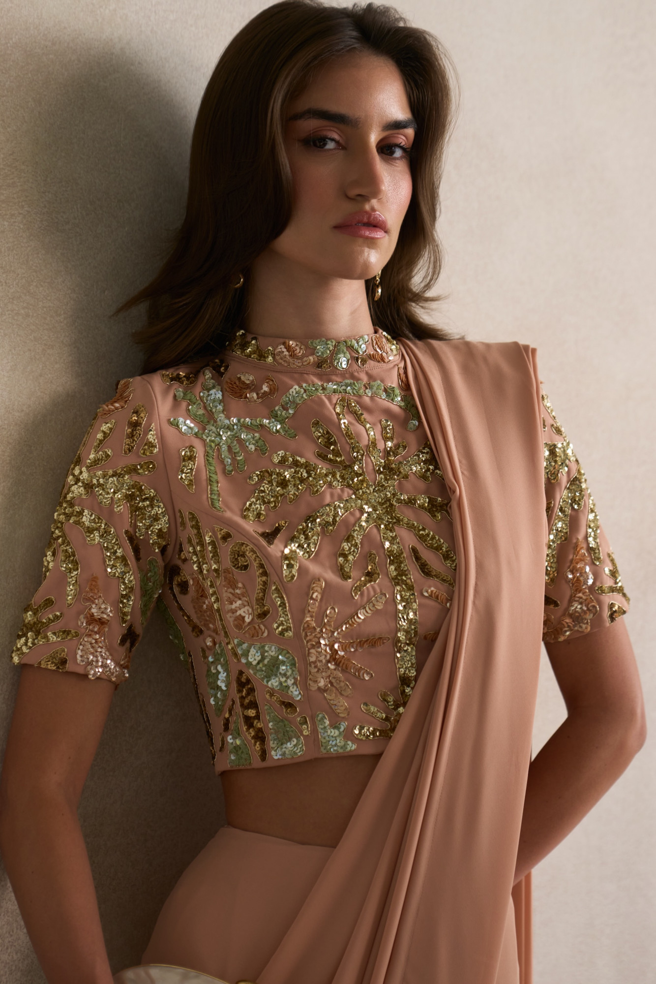 LEILA 03 PEACH COLOUR FULLY EMBELLISHED BLOUSE WITH GEORGETTE ZIP SARI