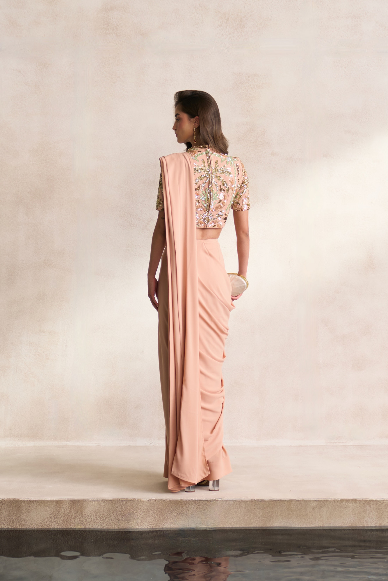 LEILA 03 PEACH COLOUR FULLY EMBELLISHED BLOUSE WITH GEORGETTE ZIP SARI