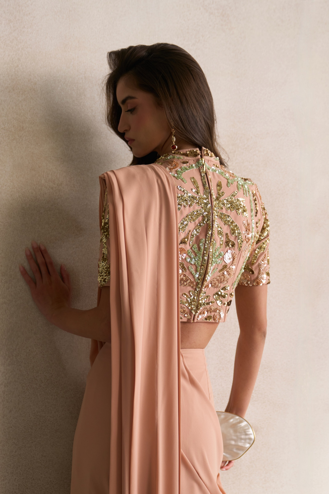 LEILA 03 PEACH COLOUR FULLY EMBELLISHED BLOUSE WITH GEORGETTE ZIP SARI