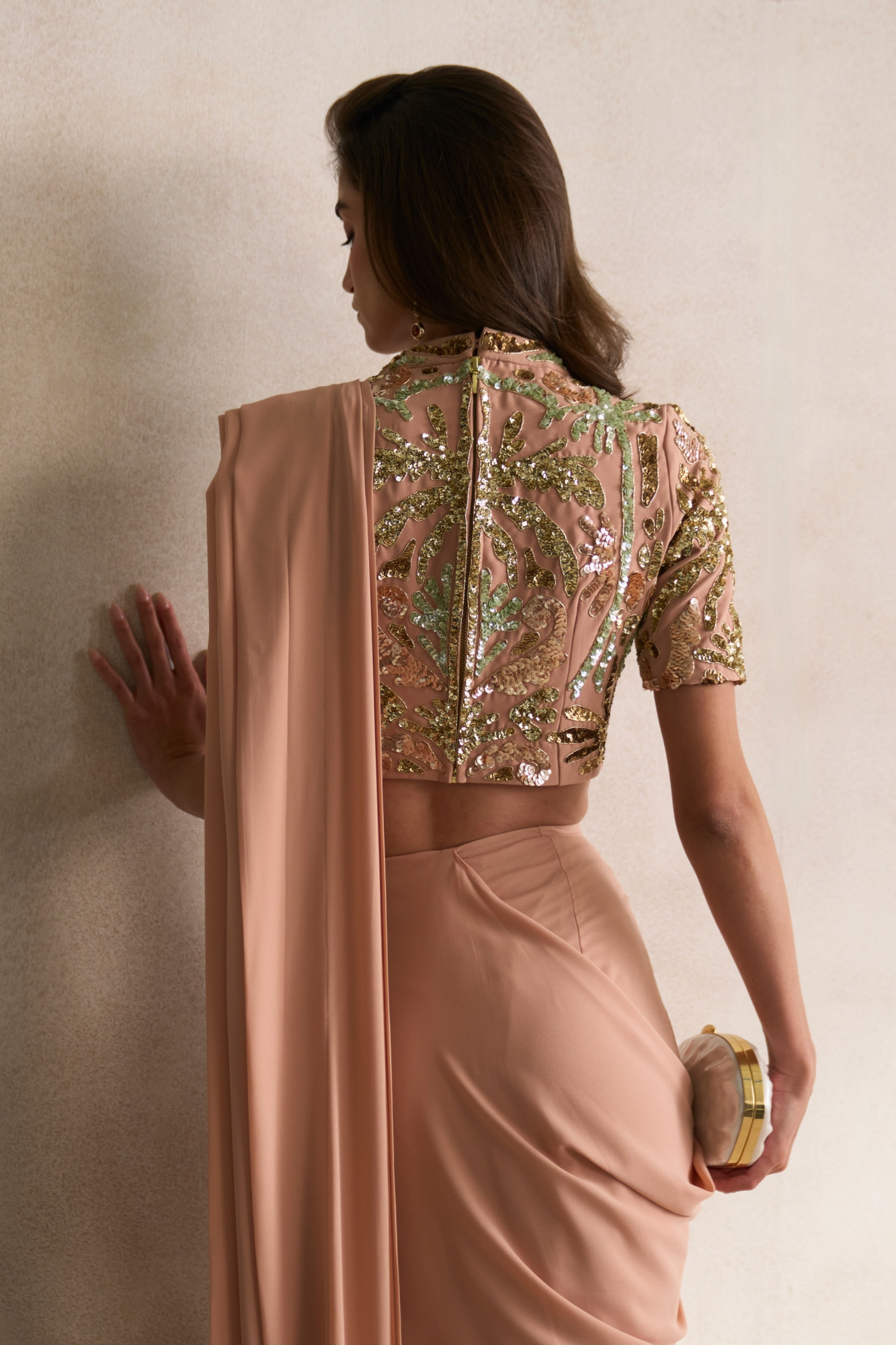 LEILA 03 PEACH COLOUR FULLY EMBELLISHED BLOUSE WITH GEORGETTE ZIP SARI