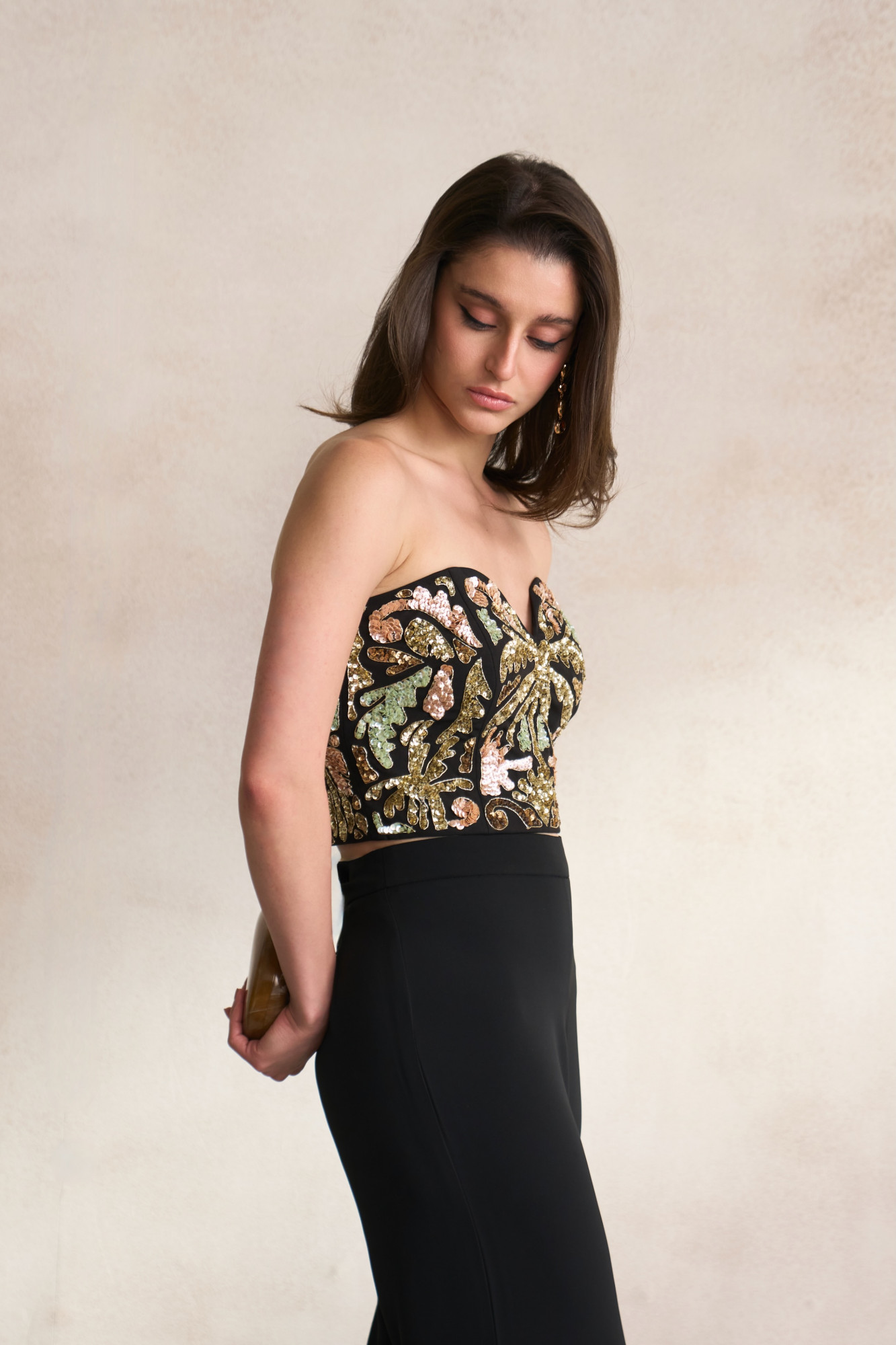 LEILA 03 BLACK COLOUR BUSTIER WITH MORRACAN INSPIRED EMBROIDERY
