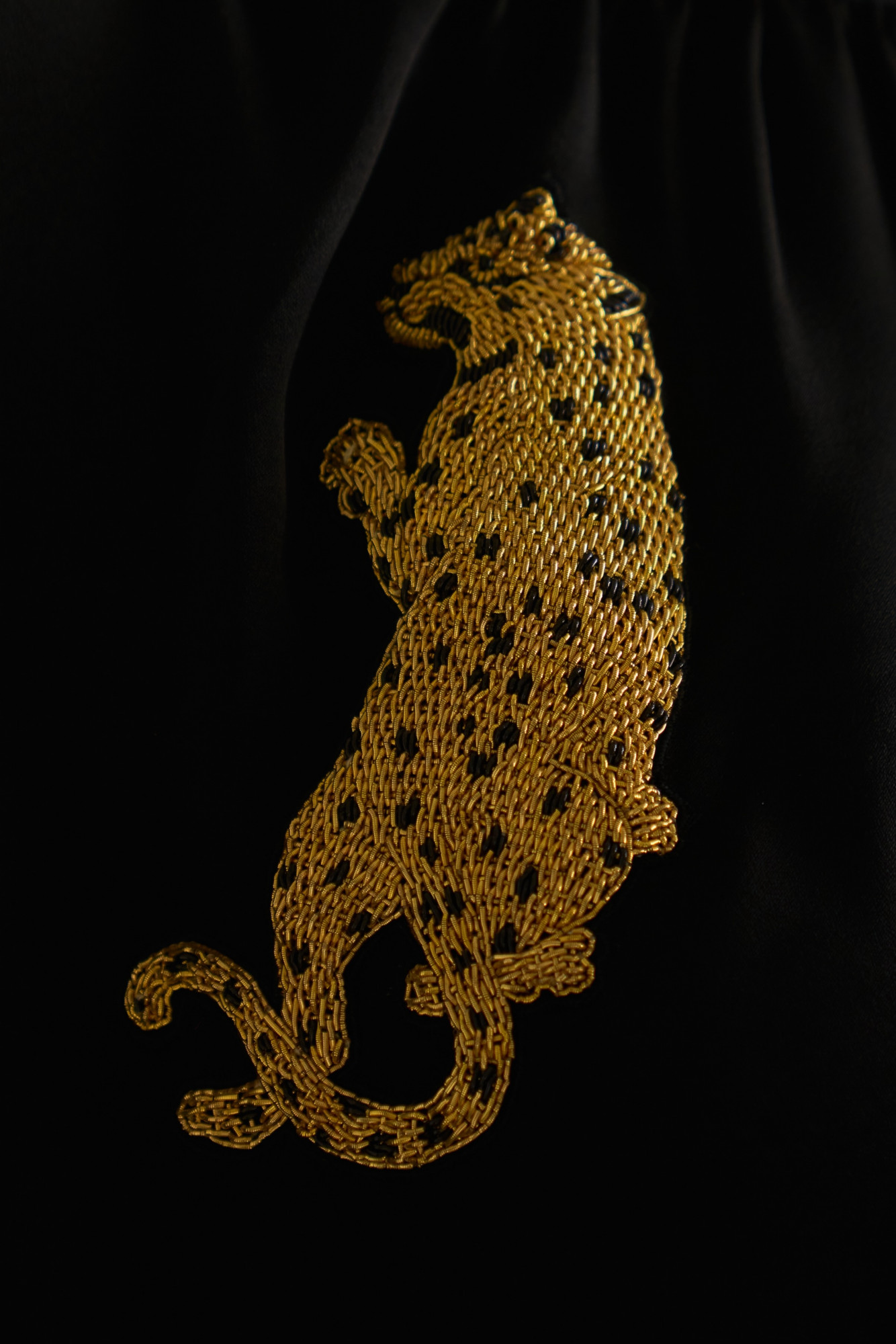 LEILA 03 BLACK COLOR CROP LENGTH TOP WITH GOLD DABKA LEOPARD EMBROIDERY