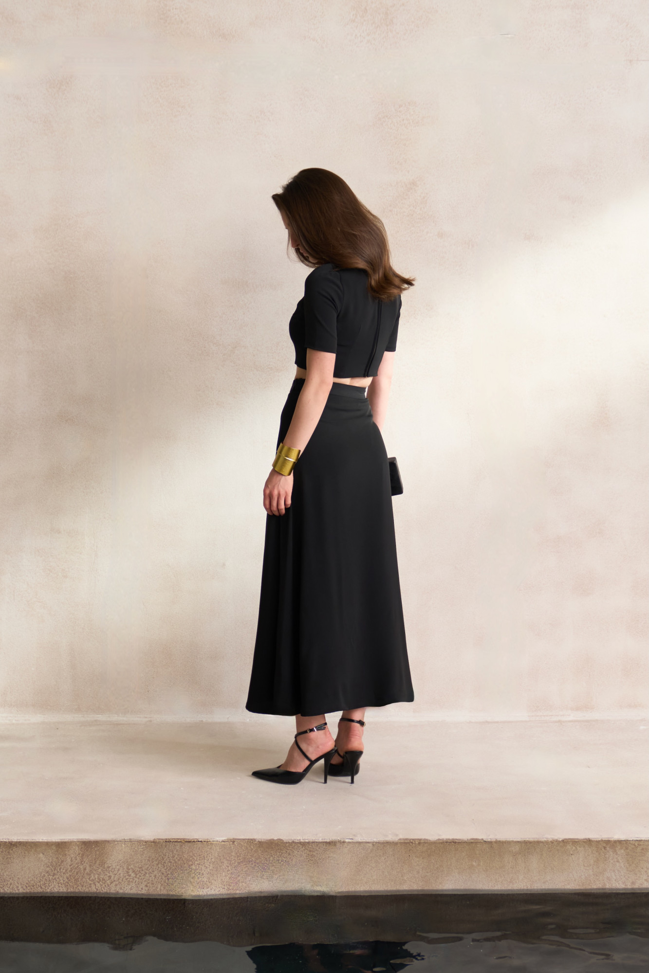 LEILA 03 BLACK CROP TOP AND SKIRT CO-ORD SET WITH DABKA LEOPARD EMBROIDERY