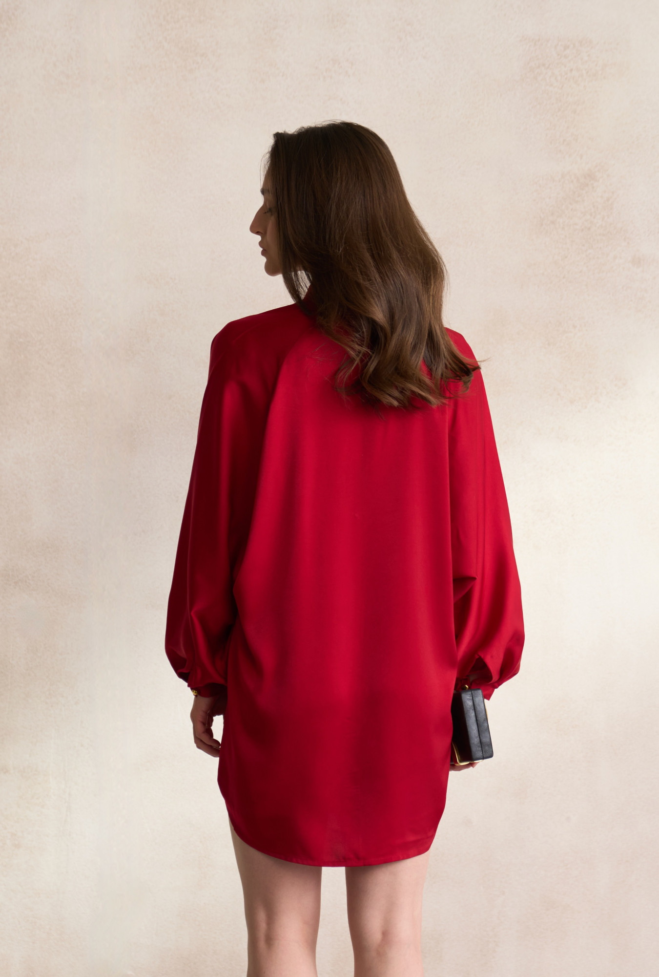 LEILA 03 MAROON SOFT SATIN SHIRT DRESS WITH GOLD DABKA LEOPARD EMBROIDERY