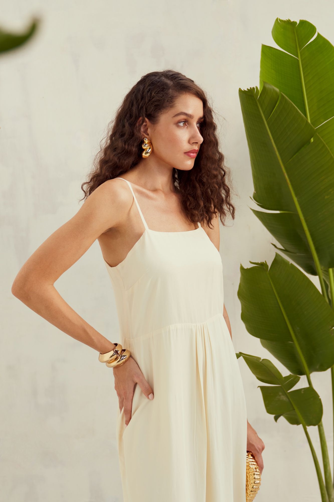 MALIBU-02 SOLID OFF WHITE VISCOSE CREPE FABRIC MAXI DRESS