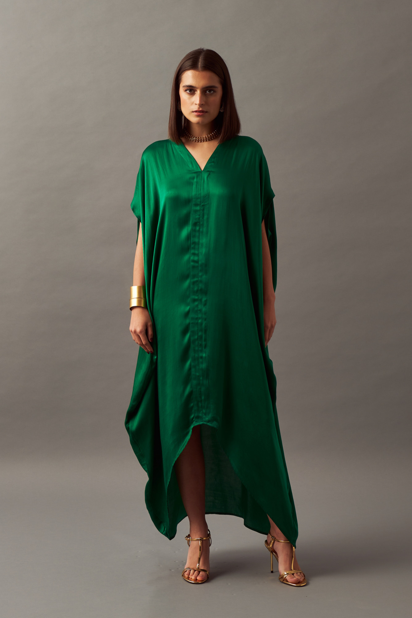 LEILA 02 SOLID GREEN COLOR ANKLE LENGTH KAFTAN