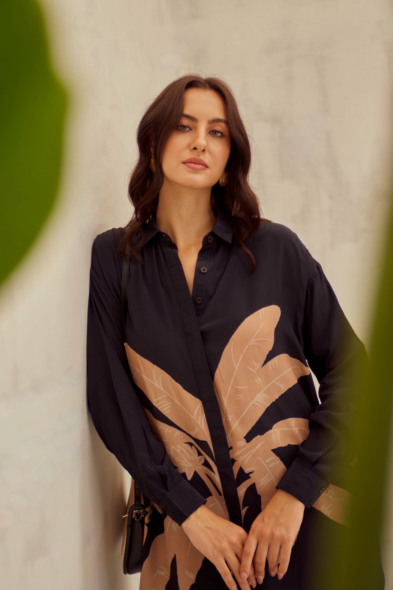 MALIBU-02 BLACK COLOR PLACEMENT PRINT VISCOSE CREPE SHIRT TUNIC AND PANTS CO-ORD SET