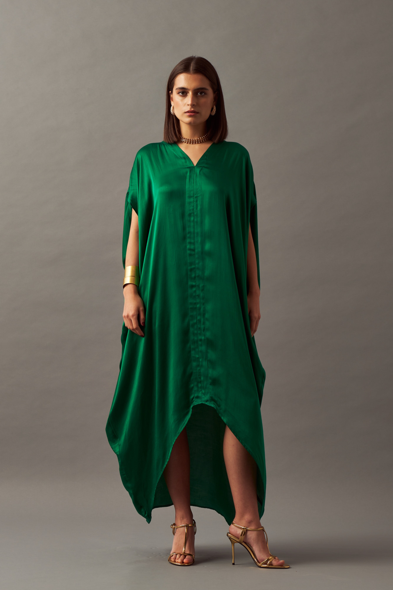 LEILA 02 SOLID GREEN COLOR ANKLE LENGTH KAFTAN
