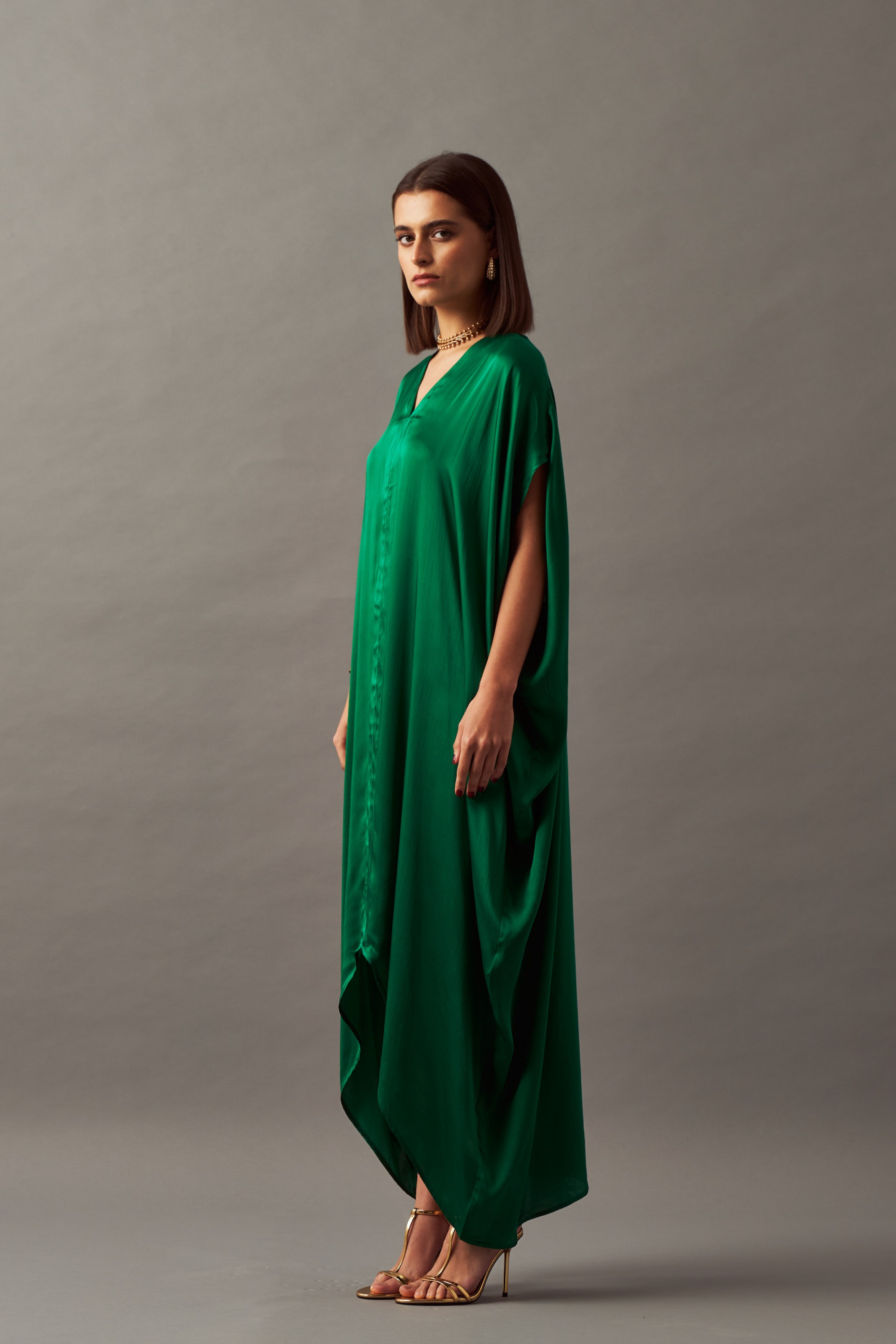 LEILA 02 SOLID GREEN COLOR ANKLE LENGTH KAFTAN