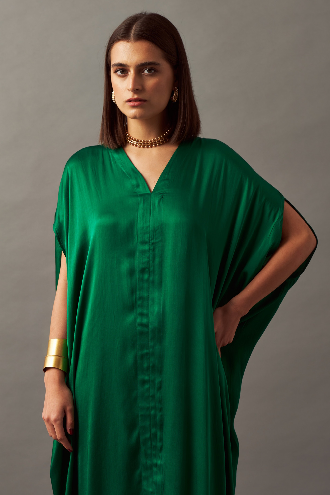 LEILA 02 SOLID GREEN COLOR ANKLE LENGTH KAFTAN