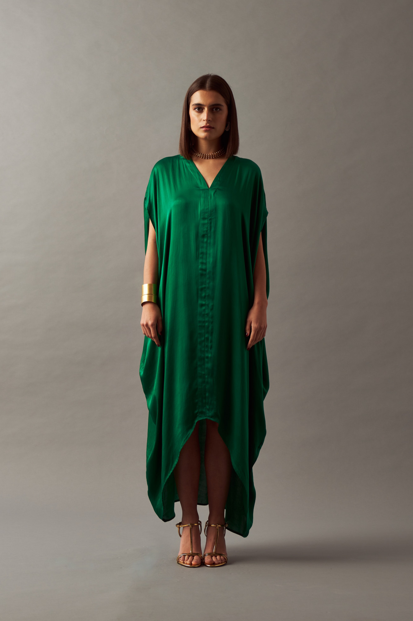 LEILA 02 SOLID GREEN COLOR ANKLE LENGTH KAFTAN