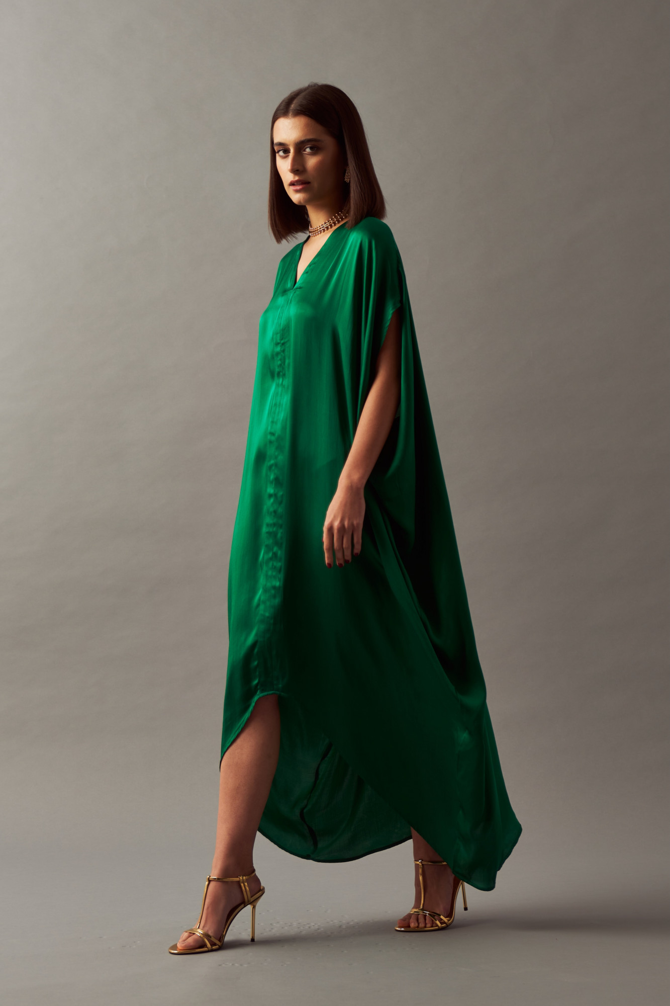LEILA 02 SOLID GREEN COLOR ANKLE LENGTH KAFTAN