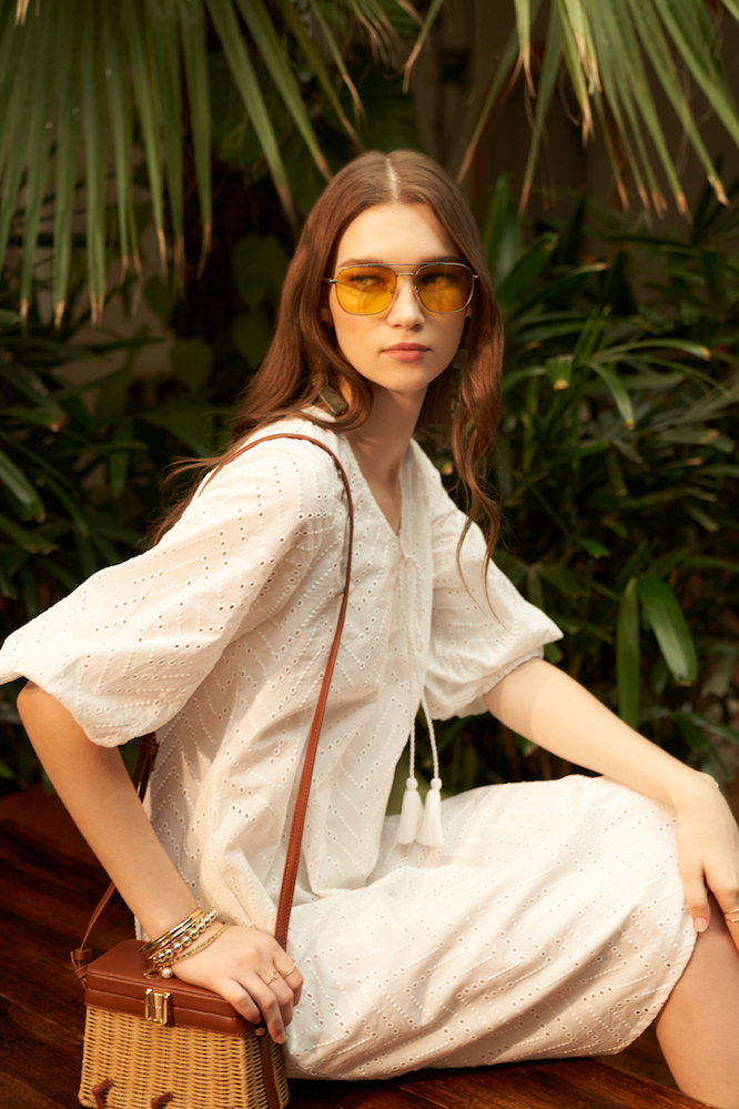 WHITE ALL OVER COTTON SCHIFFLI KNEE LENGTH 34TH SLEEVES DRESS WITH SEPARATE SLIP LINING DRESS