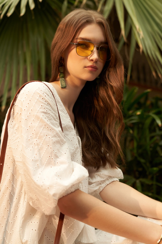 WHITE ALL OVER COTTON SCHIFFLI KNEE LENGTH 34TH SLEEVES DRESS WITH SEPARATE SLIP LINING DRESS