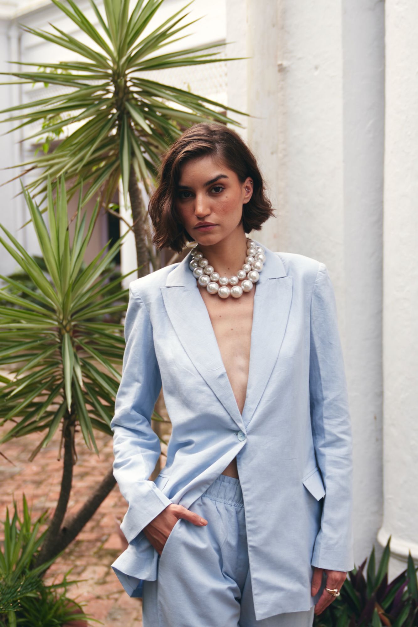 FLORENTINA SKY BLUE COLOR LINEN FABRIC JACKET AND PANTS SUMMER CO-ORDINATE