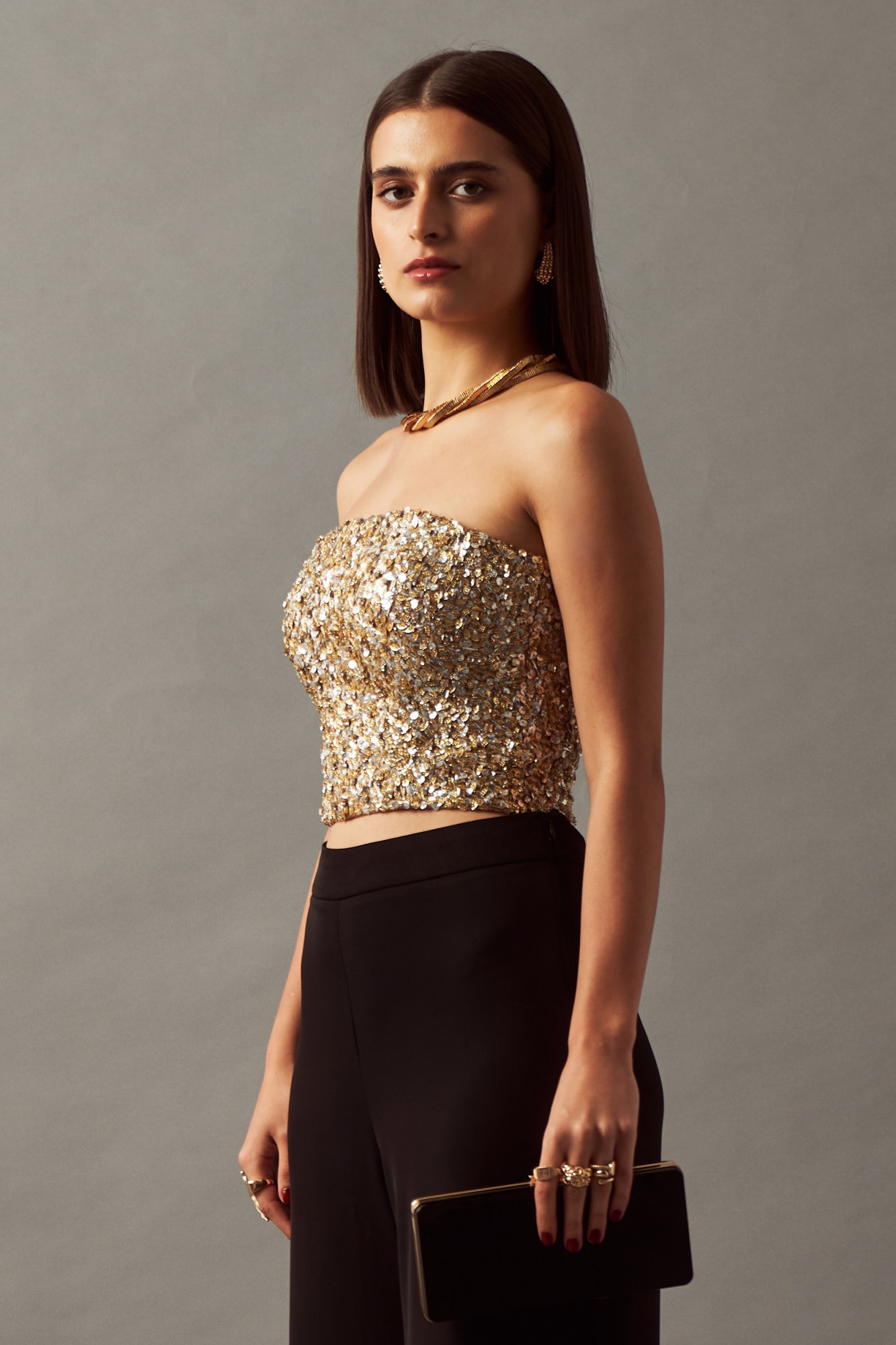 LEILA 02 CLUSTERED GOLD AND SILVER SEQUIN CORSET
