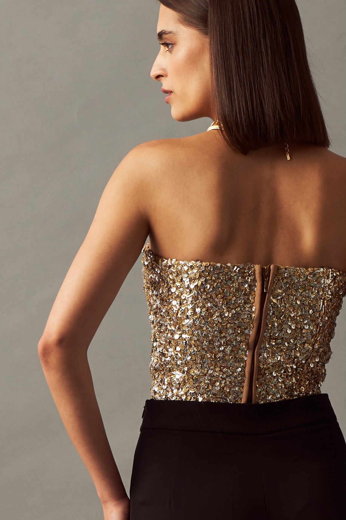 LEILA 02 CLUSTERED GOLD AND SILVER SEQUIN CORSET