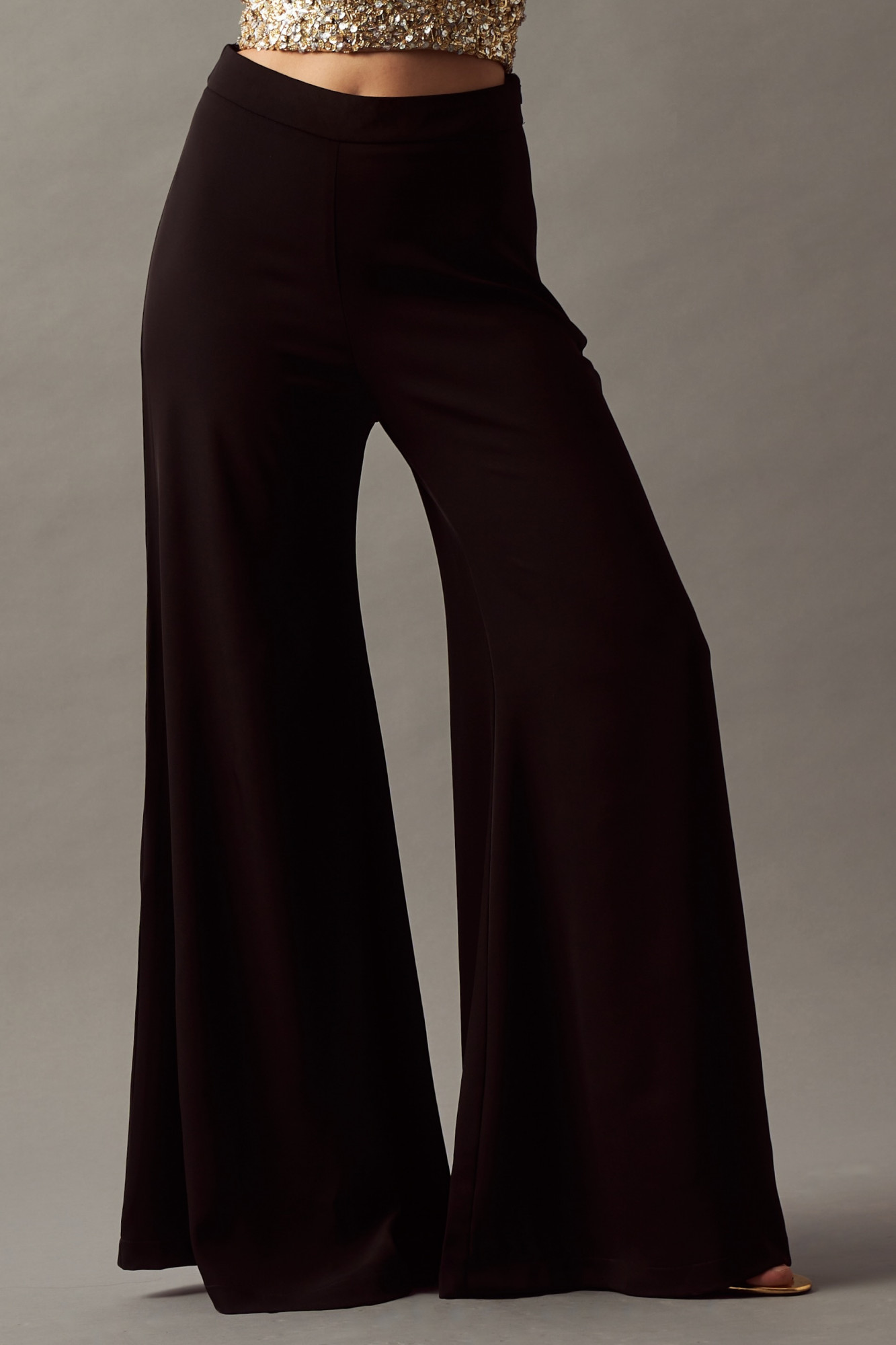 LEILA 02 SOLID BLACK HIGH WAIST FLARED PANTS WITH SIDE ZIP OPENING
