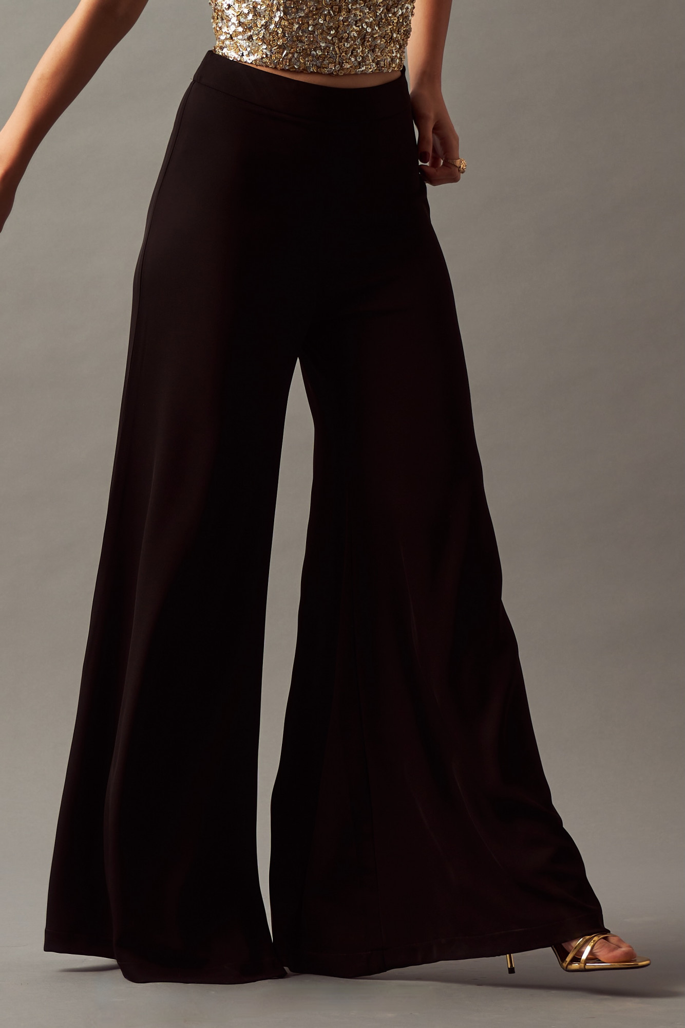 LEILA 02 SOLID BLACK HIGH WAIST FLARED PANTS WITH SIDE ZIP OPENING