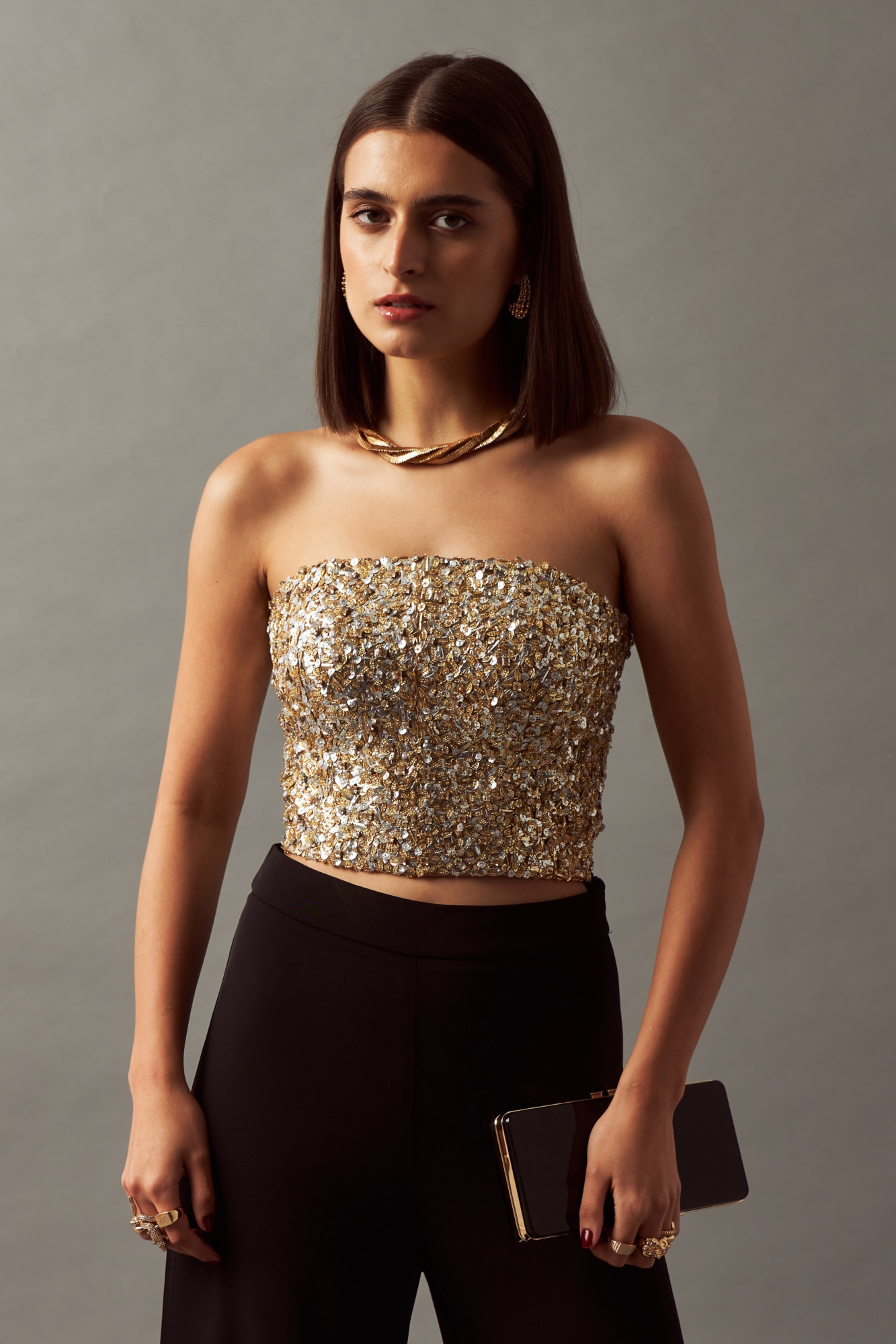 LEILA 02 CLUSTERED GOLD AND SILVER SEQUIN CORSET